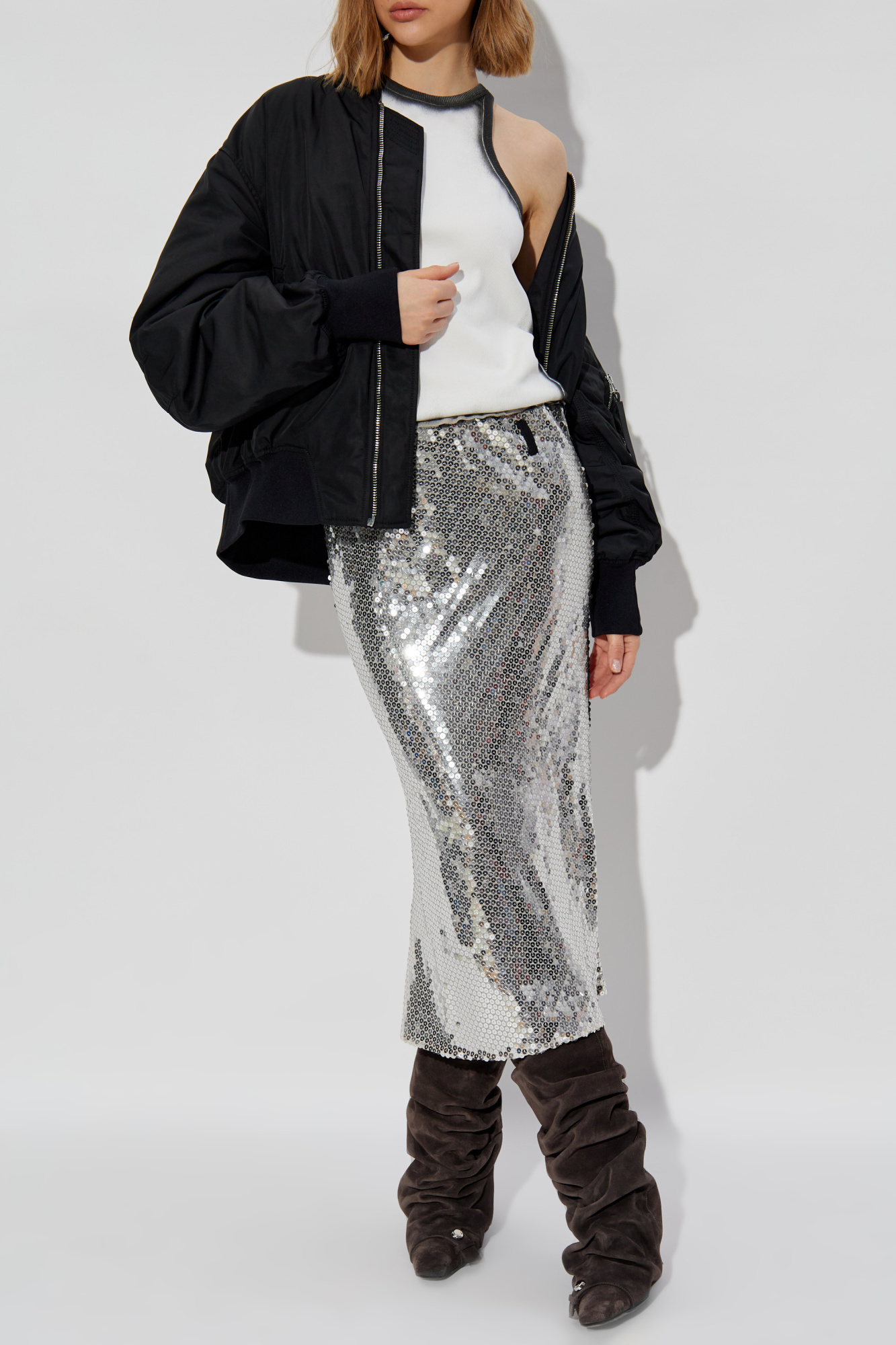 スカート THE ATTICO Woman Skirt Silver 236WCS158E071 002 Silver midi skirt for Women | THE ATTICO®